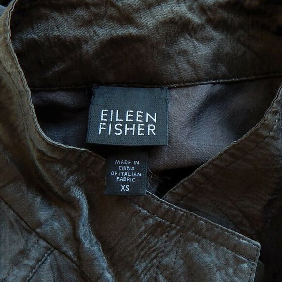 Eileen Fisher Brown Crinkle Satin Metallic Cinch Waist Drawstring Jacket Size XS - Picture 4 of 4